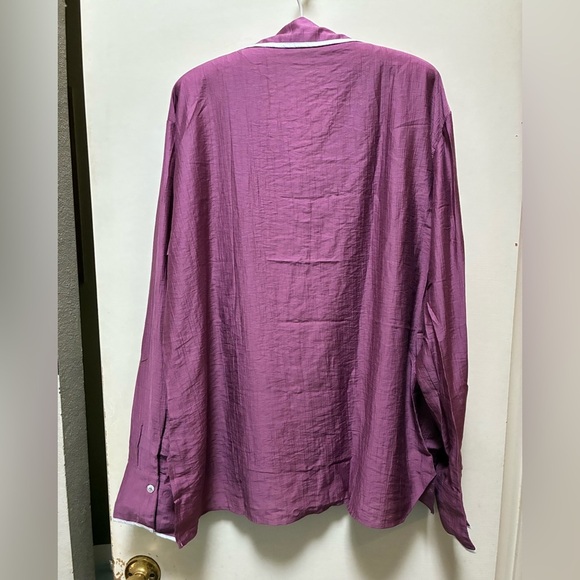 Grace Karin Women's Plum Button Down Shirt with White Trim - Picture 5 of 6